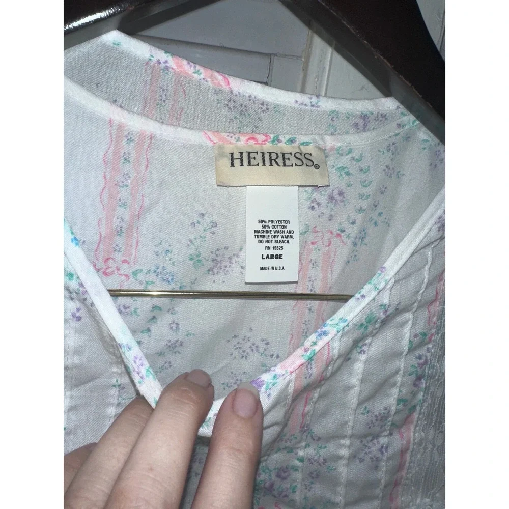 Heiress Vintage Floral Ribbon Stripe Nightgown White Pink Large Made in‎ USA NWT